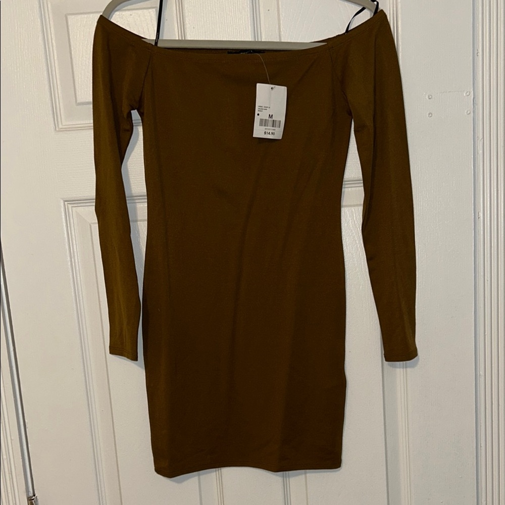 NWT! Forever 21 Brown Off-Shoulder Bodycon Dress